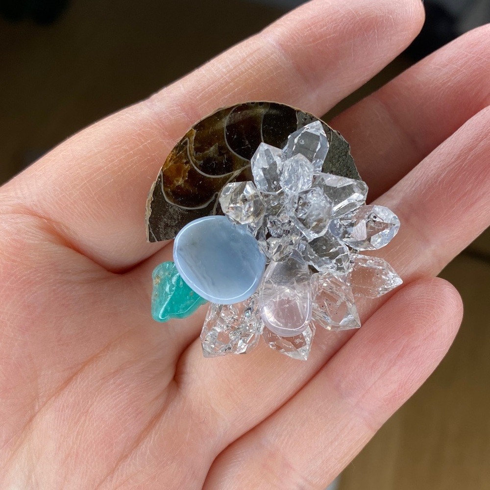 Crystal Cluster Statement Ring With Blue And Gree… - image 4